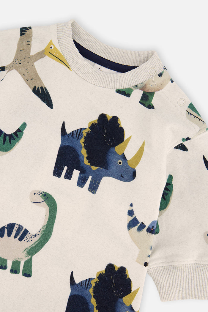 Baby Fleece Jumpsuit Beige Dinosaur Print-2