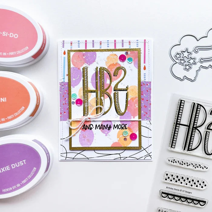 Catherine Pooler - Stamp Set - Balloon Bouquet. Create a colorful and modern birthday greeting with the Balloon Bouquet Stamp Set. This set was made for layering with the "happy birthday" sentiment letters fitting over each balloon. Available at Embellish Away located in Bowmanville Ontario Canada. Example by brand ambassador.