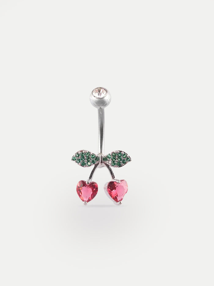 Cherry Heart Gem Navel Barbell 14G | Red-Image 1