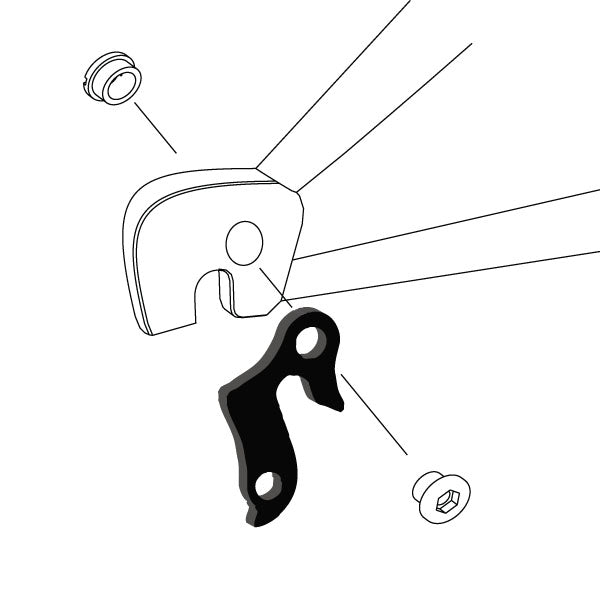 Hanger #27 attaches to the rear dropout from the outside or derailleur side using one M8 chainring bolt.
