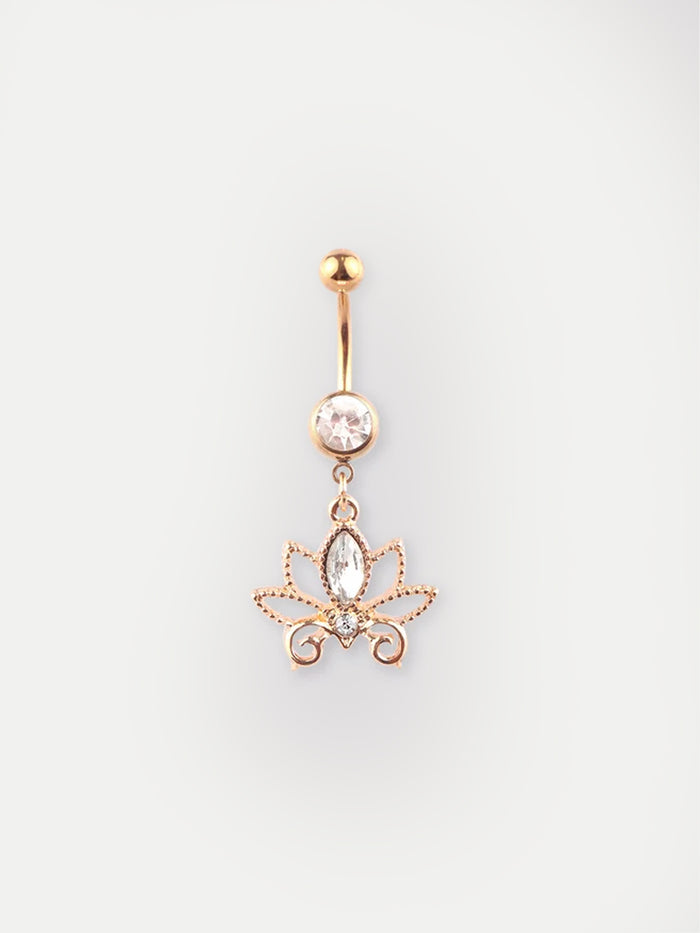 Gem Gold Lotus Navel Barbell 14G | Clear-Image 1