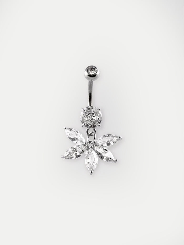 Gem Petal Navel Barbell 14G | Clear-Image 1