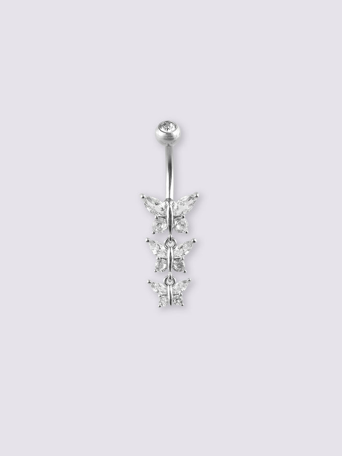 Gem Triple Butterfly Navel Barbell 14G | Clear-Image 1