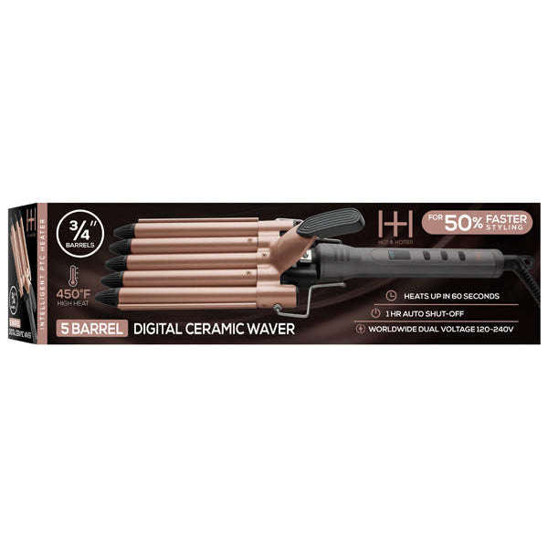 Hot & Hotter 5 Barrel Digital Ceramic Curling Iron 3/4in, 1 Count Hair Waver, Rose Gold