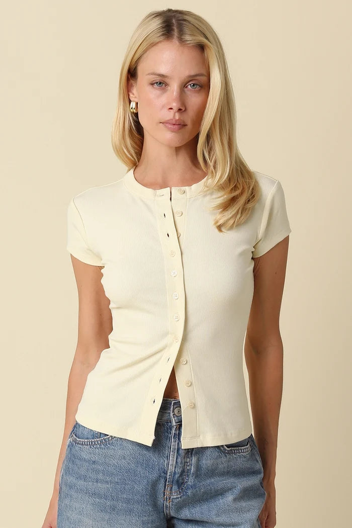 Leslie Sculpt Button-Front Knit Top