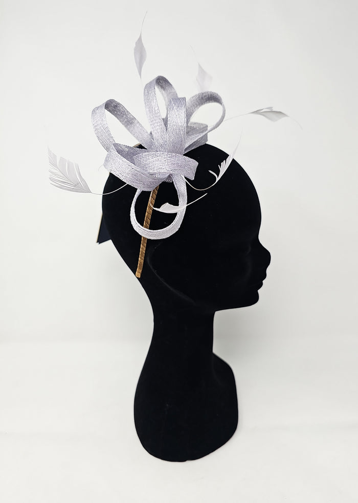 Lunar Grey Silver Looped Feather Hairband Fascinator