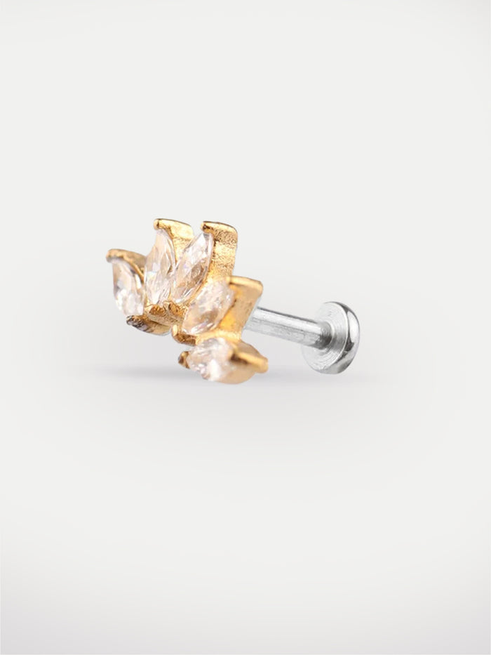 Marquise Gem Curve Ear Stud 18G | Gold-Image 1