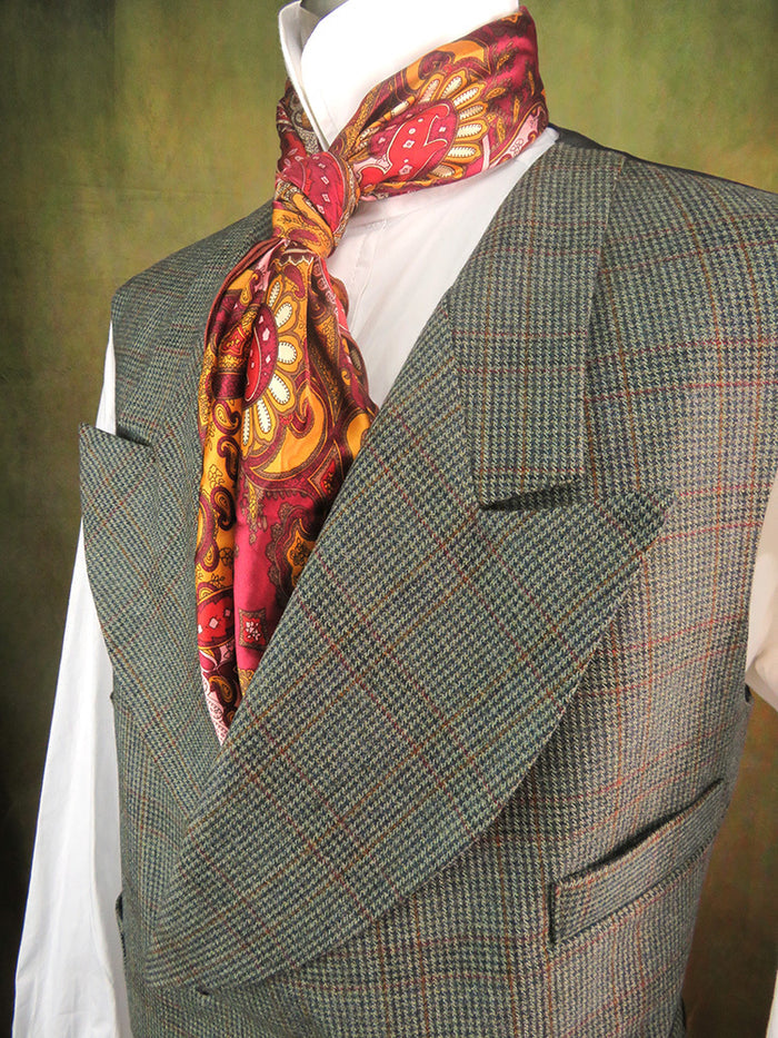 Men's Double Breasted Vest - Mini Herringbone with Rust and Copper Accents