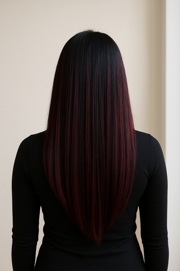 Natural Black & Burgundy Highlight #1B/Burgundy Tape-In Hair Extensions – 100% Remy Human Hair | 20 Tapes (50g) | 10’’–30’’ | Reusable