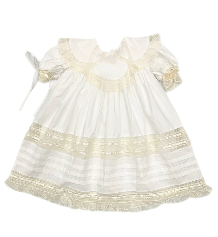 P&R Vintage White Charlie Ring Collar Dress w/ Ecru Lace