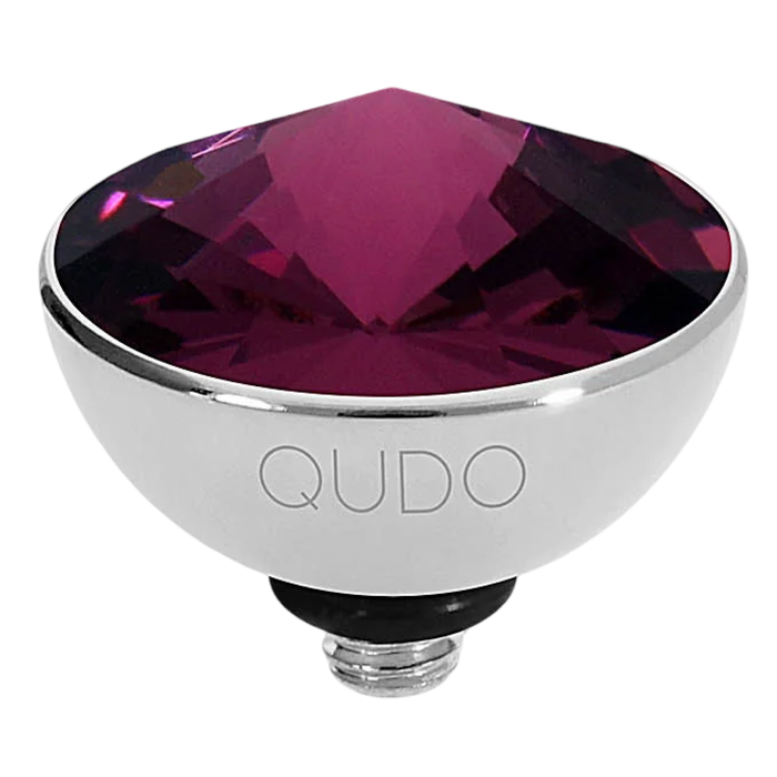 amethyst QUDO Bottone Top Silver, Velvet Noir Collection, silver crystal topper, plum crystal jewelry, violet crystal jewelry, interchangeable jewelry topper, QUDO silver topper, European crystal jewelry, customizable jewelry, moody jewel tone jewelry, silver interchangeable topper, luxury crystal jewelry, QUDO jewelry