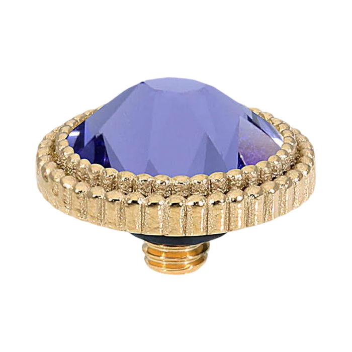 QUDO Flat Faberro Top Gold, Velvet Noir Collection, gold crystal topper, plum crystal jewelry, violet crystal jewelry, interchangeable jewelry topper, QUDO gold topper, European crystal jewelry, customizable jewelry, jewel tone jewelry, flat crystal topper, luxury interchangeable jewelry, QUDO jewelry