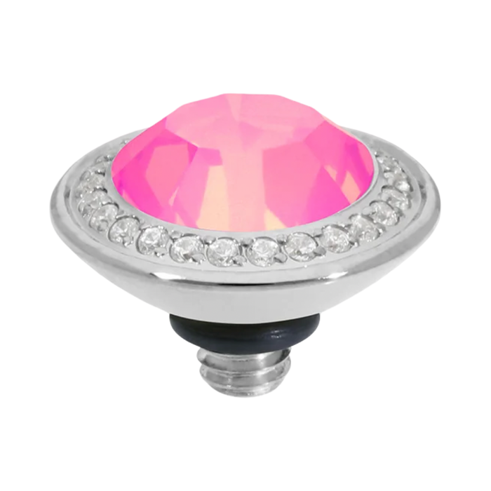 rystal topper, pink crystal jewelry, QUDO topper, interchangeable ring topper, stackable jewelry, Swarovski crystal jewelry, silver and pink jewelry, luxury fashion jewelry, boutique jewelry, collectible jewelry, feminine jewelry, QUDO jewelry collection, interchangeable bracelet topper, crystal statement jewelry