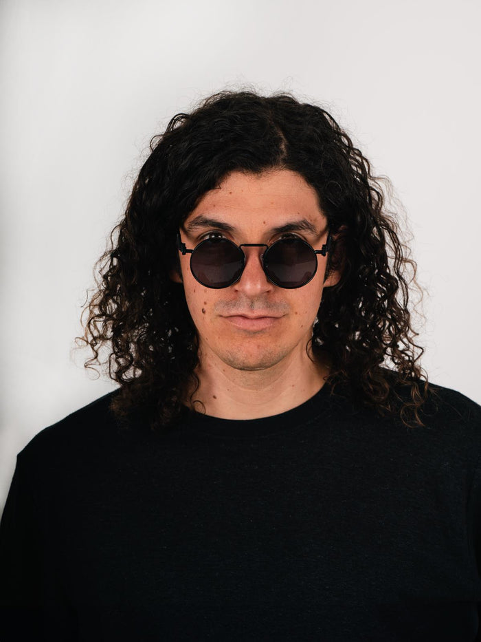 Round Steampunk Metal Sunglasses | Matte Black-Image 4
