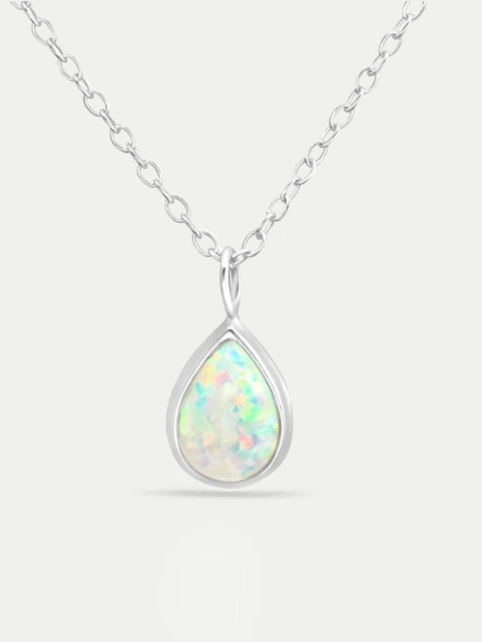 Sterling Silver Pear Opal Gem Pendant Necklace | Silver-Image 1