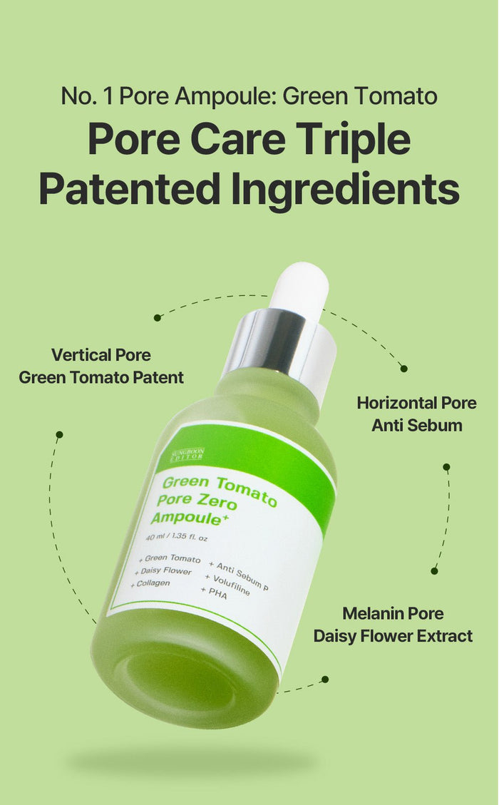 Sungboon Editor Green Tomato Pore Zero Ampoule+ 40ml أمبولة +محرر المسام بالطماطم الخضراء من سونج بون - Princess Cosmetics Qatar