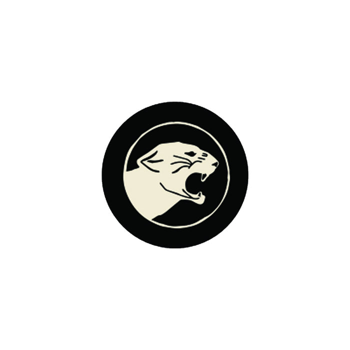 Showcase your style with the Taking Back Sunday Black Panther Slipmat, featuring a black circle and a cream silhouette of a roaring pantherโs head on a white background.