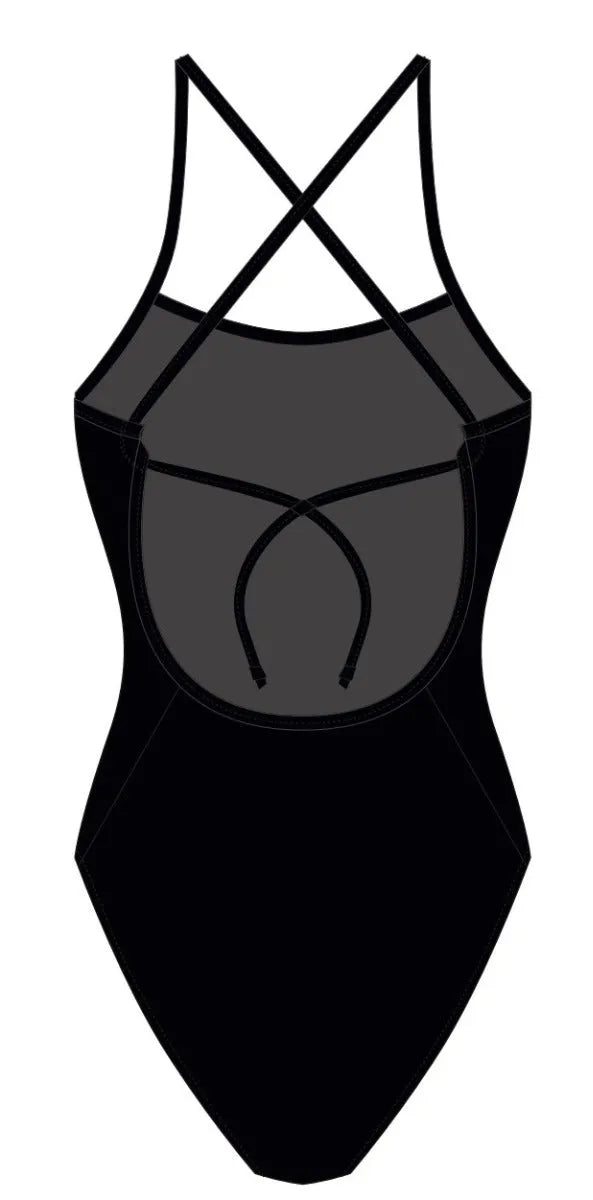 Women's AK Tieback Swimsuit in Nero, black one-piece swimwear with stylish tieback design, perfect for beach or poolside.