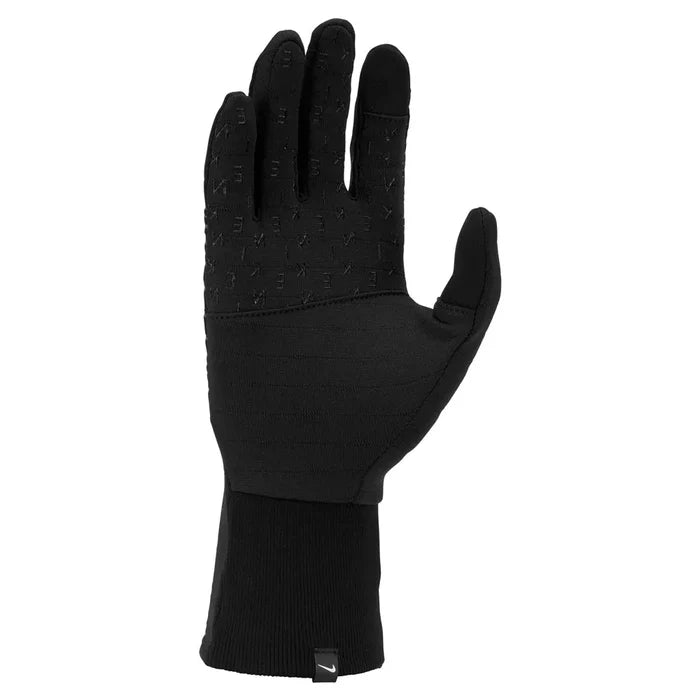 Nike Womens Sphere 4.0 Running Gloves in black, designed for running and outdoor activities, with a snug fit and breathable fabric.