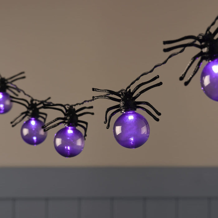 10 Spider Purple LED Halloween Battery Festoon Lights