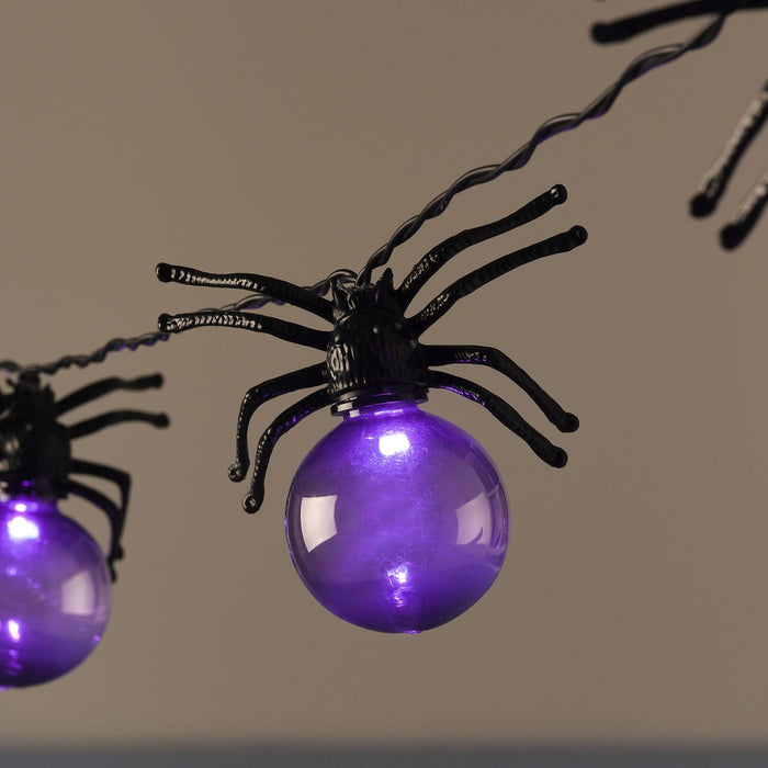 10 Spider Purple LED Halloween Battery Festoon Lights