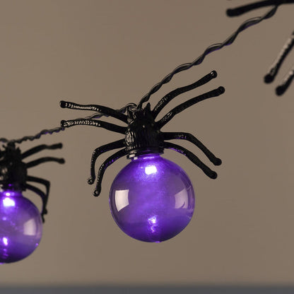 10 Spider Purple LED Halloween Battery Festoon Lights