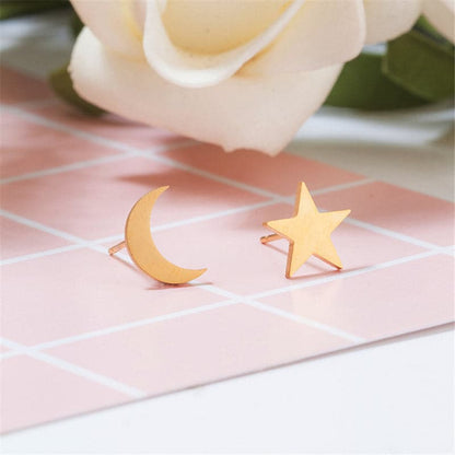 Star & Crescent Moon Stud Earrings (Gold Plated)
