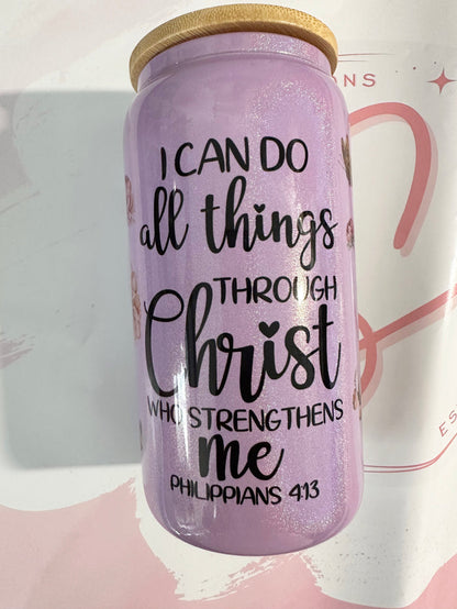 16oz Butterfly Scripture Colored Glass Can