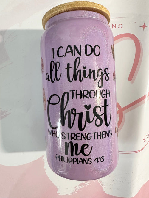 16oz Butterfly Scripture Colored Glass Can