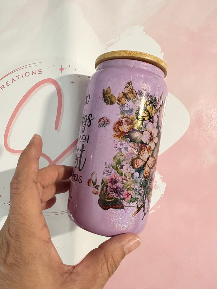 16oz Butterfly Scripture Colored Glass Can