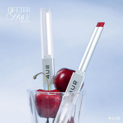 4u2 Better Half Duo Lip Matte & Gloss Slim 2in1 Lipstick 2.4g أحمر شفاه 4u2 أحمر شفاه لامع ومرطب بيتر هاف ديو سليم 2 في 1 - Princess Cosmetics Qatar