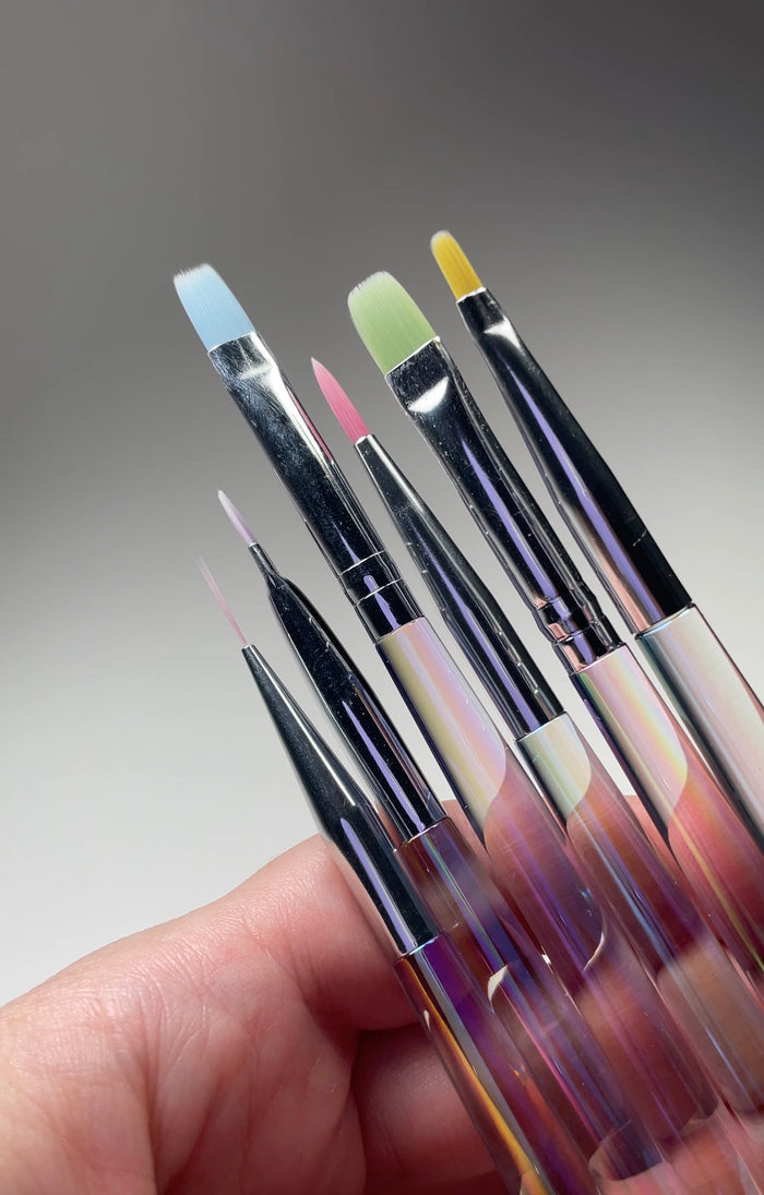 6 pc Silicone Gel Brush set Iridescent Handle | Lula Beauty