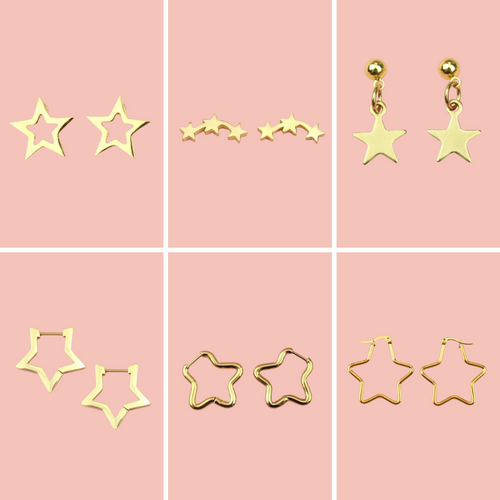 Star Earrings Bundle (6 Pairs) (Gold Plated)