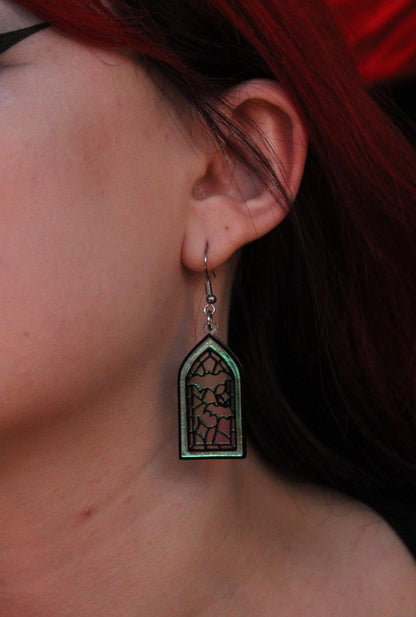 Stained Glass Window Earrings - Bats