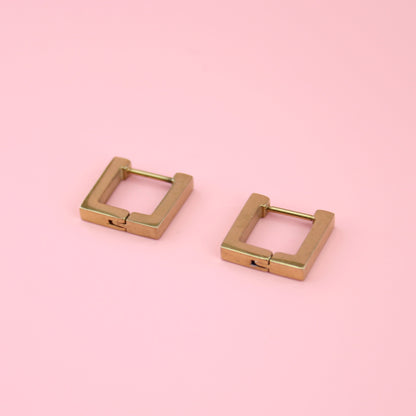 Square Huggie Earrings (Gold Plated)