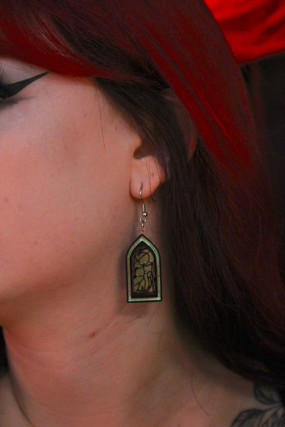Stained Glass Window Earrings - Cat And Moon