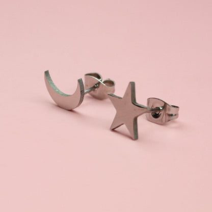 Star & Crescent Moon Stud Earrings
