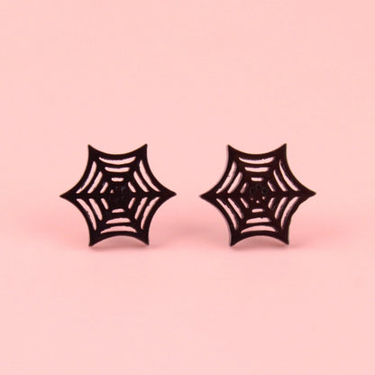 Spider Web Stud Earrings (Black)