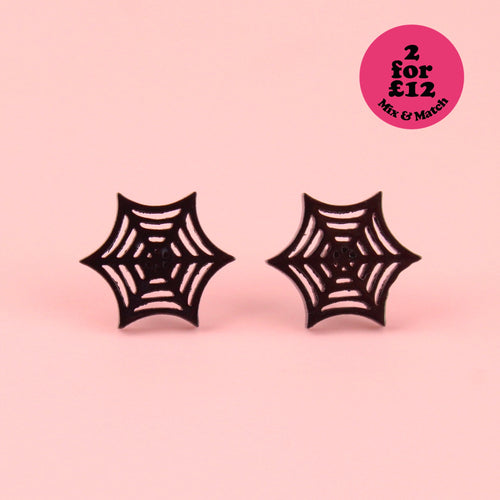 Spider Web Stud Earrings (Black)