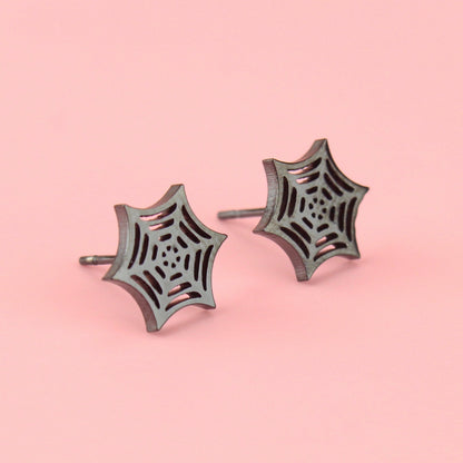 Spider Web Stud Earrings (Black)
