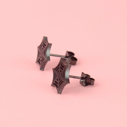 Spider Web Stud Earrings (Black)