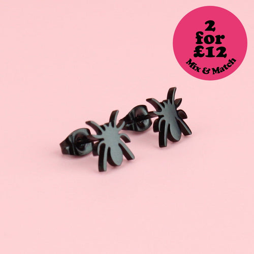 Spider Stud Earrings (Black)