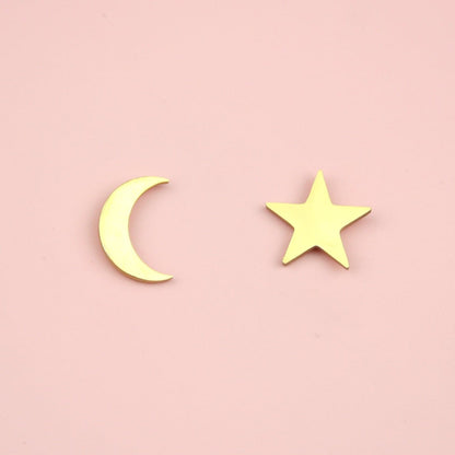 Star & Crescent Moon Stud Earrings (Gold Plated)