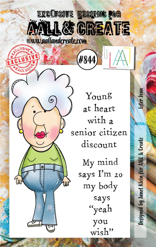 AALL and Create Stamp Set - 844 - Ester Jean. Size: 7.3x10.25 cm | 2.9"x4". Available at Embellish Away located in Bowmanville Ontario Canada.