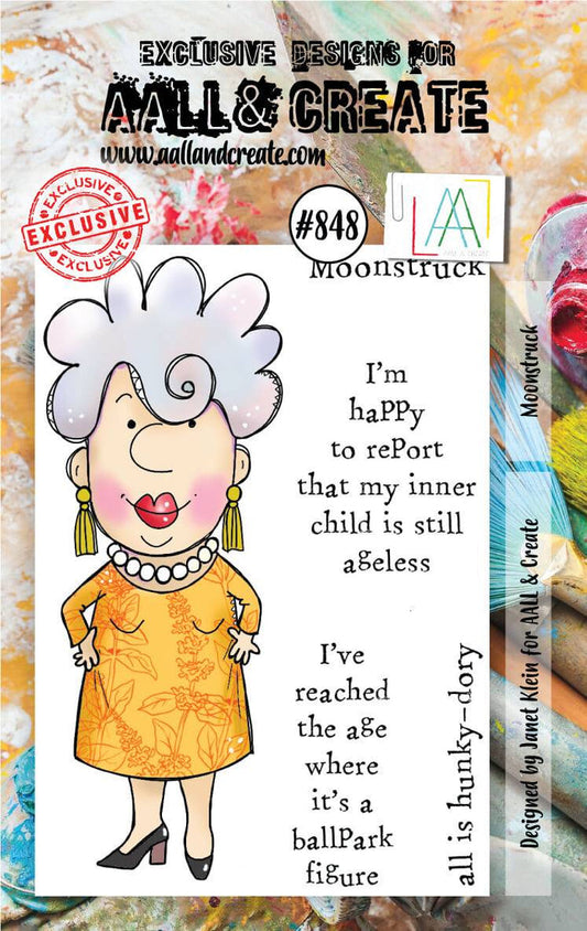 AALL and Create Stamp Set - 848 - Moonstruck. Size: 7.3x10.25 cm | 2.9"x4". Available at Embellish Away located in Bowmanville Ontario Canada.