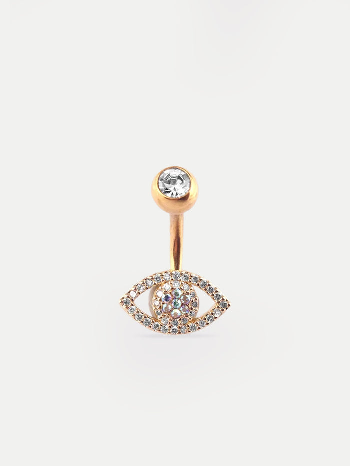 AB Gem Evil Eye Navel Barbell 14G | Gold-Image 1