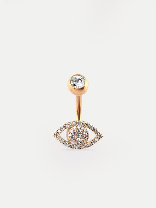 AB Gem Evil Eye Navel Barbell 14G | Gold-Image 1