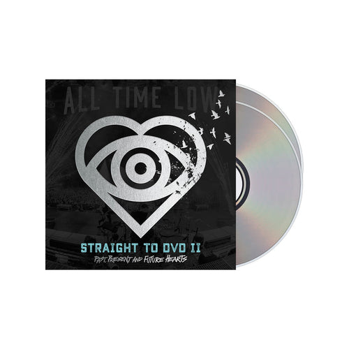 All Time Low "Straight To DVD II. Past Present And Future Hearts"". Silver circle that contains a heart and eyeball with birds flying out of it.