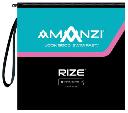 Amanzi men's Acceler8 RIZE black jammer swimwear, close-up view of sleek, fitted swim jammer with brand logo.