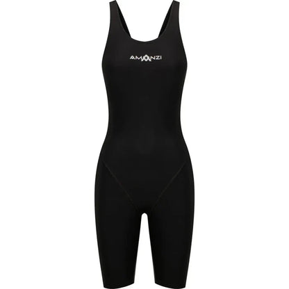 Amanzi Women's Acceler8 RIZE Kneesuit in black, close-up of the sleek, fitted wetsuit designed for water sports and diving activities.